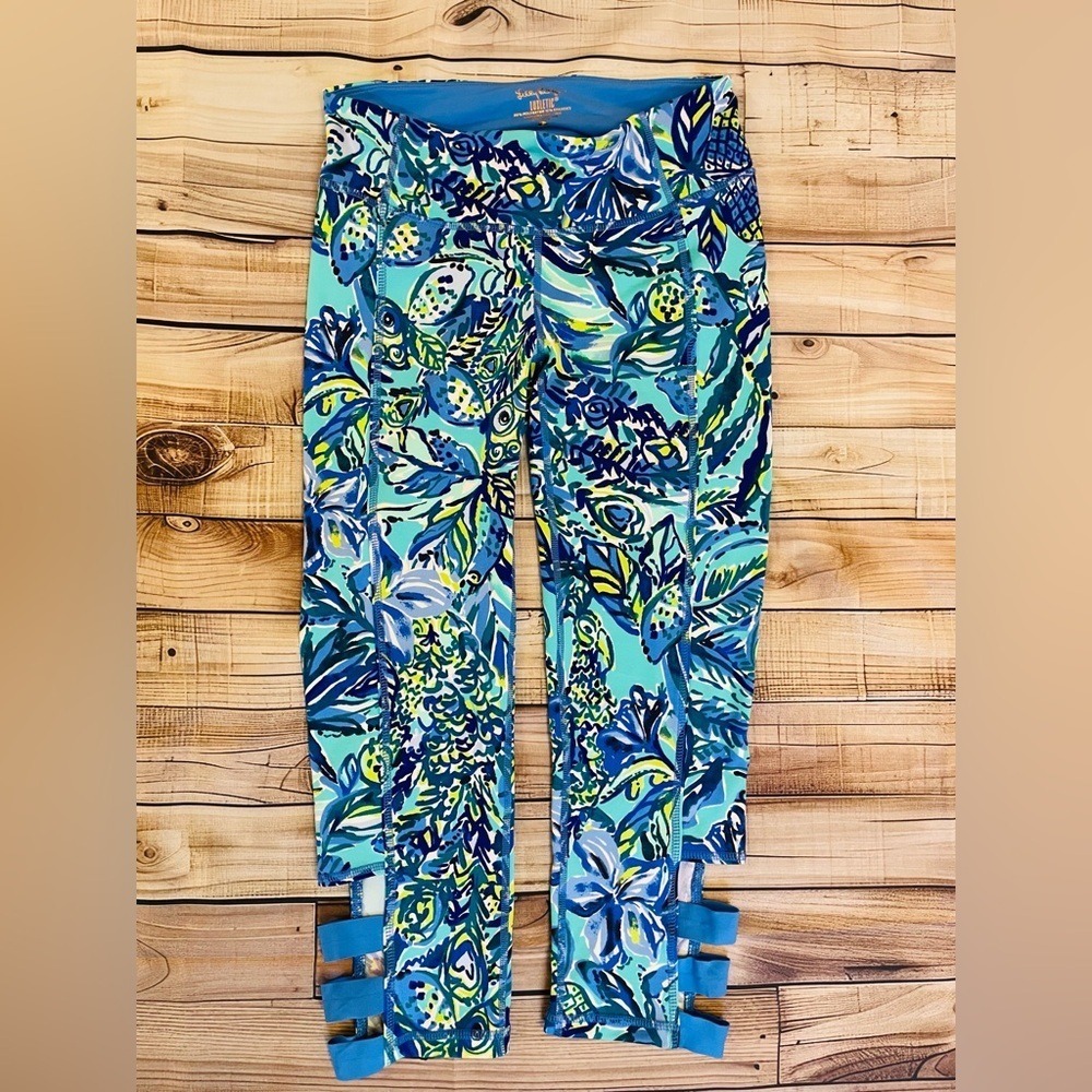 Lilly Pulitzer Weekender Cropped Leggings Bennet Blue Sneak a Beak Size Small